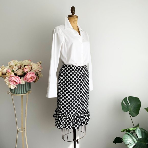 LOUBEN Black and White Dots Skirt with Ruffled Hem  Size 8 - Picture 2 of 6